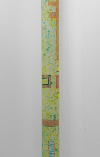 Luminous sculpture, abstract expressionist painting on 7 feet tall column, freestanding