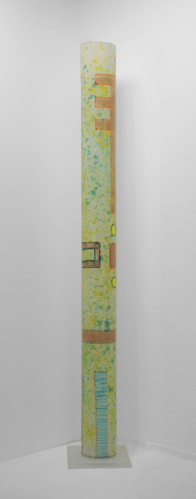 Luminous sculpture, abstract expressionist painting on 7 feet tall column, freestanding