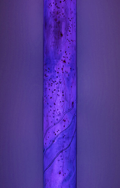 Luminous sculpture, abstract expressionist painting on 7eet tall column, freestanding