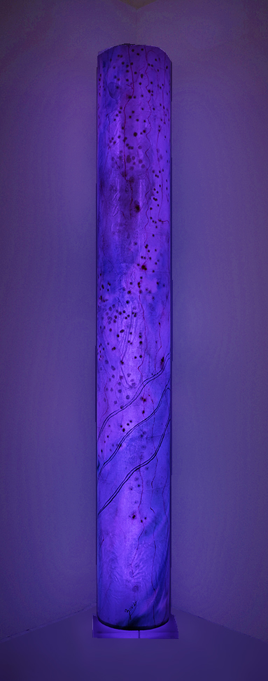 Luminous sculpture, abstract expressionist painting on 7eet tall column, freestanding
