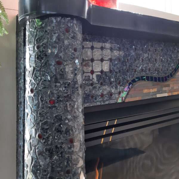 detail of freestanding column on left - blue pearl marble w/ red beads