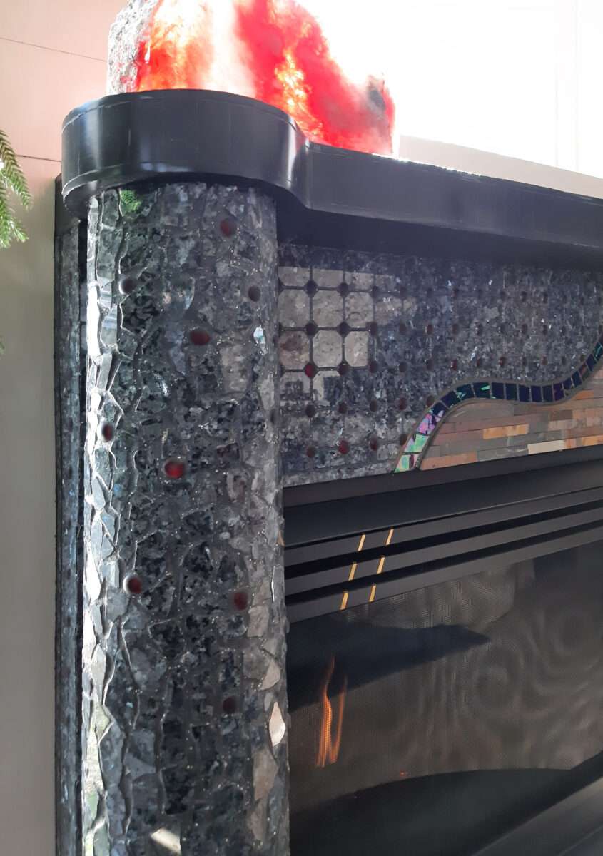 detail of freestanding column on left - blue pearl marble w/ red beads